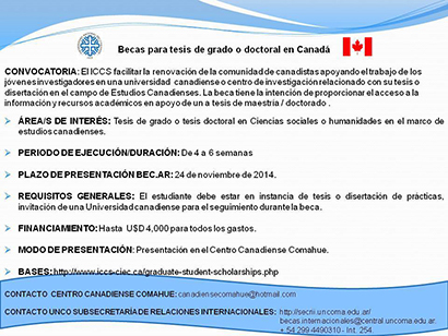 BECAS PARA TESIS DE GRADO O DOCTORAL EN CANADA